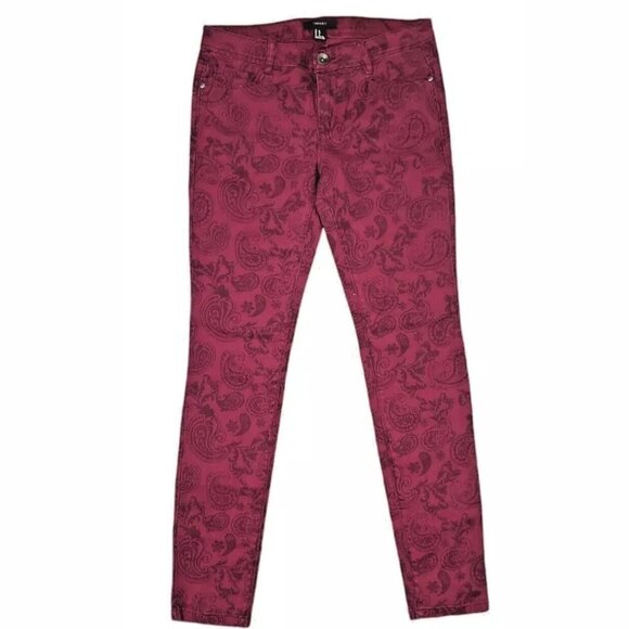 Forever 21 Women's Jeans Denim Burgundy/Brown Paisley Skinny - Picture 1 of 8
